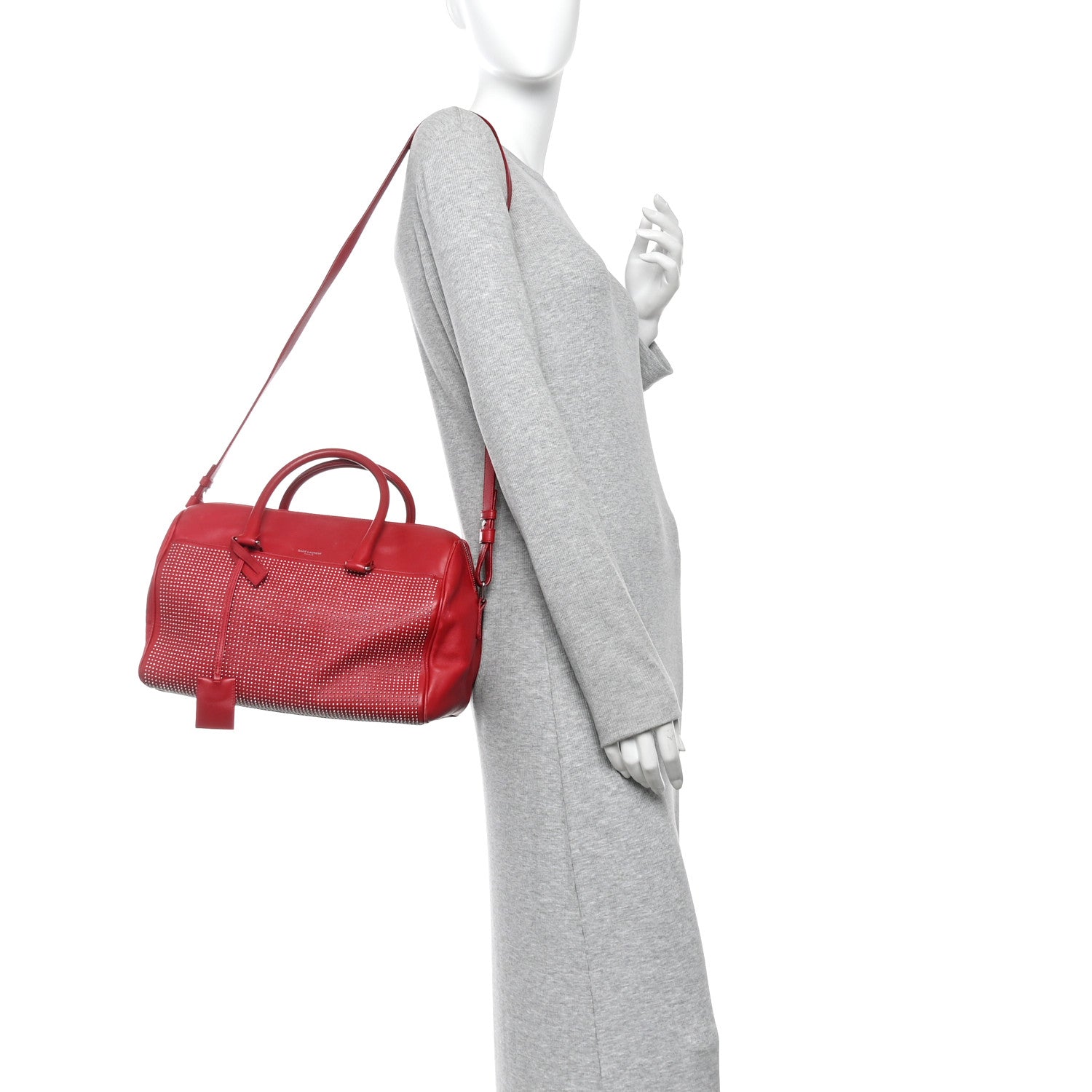 Saint Laurent Calfskin Studded Classic Duffle 6 Red 2 of 10