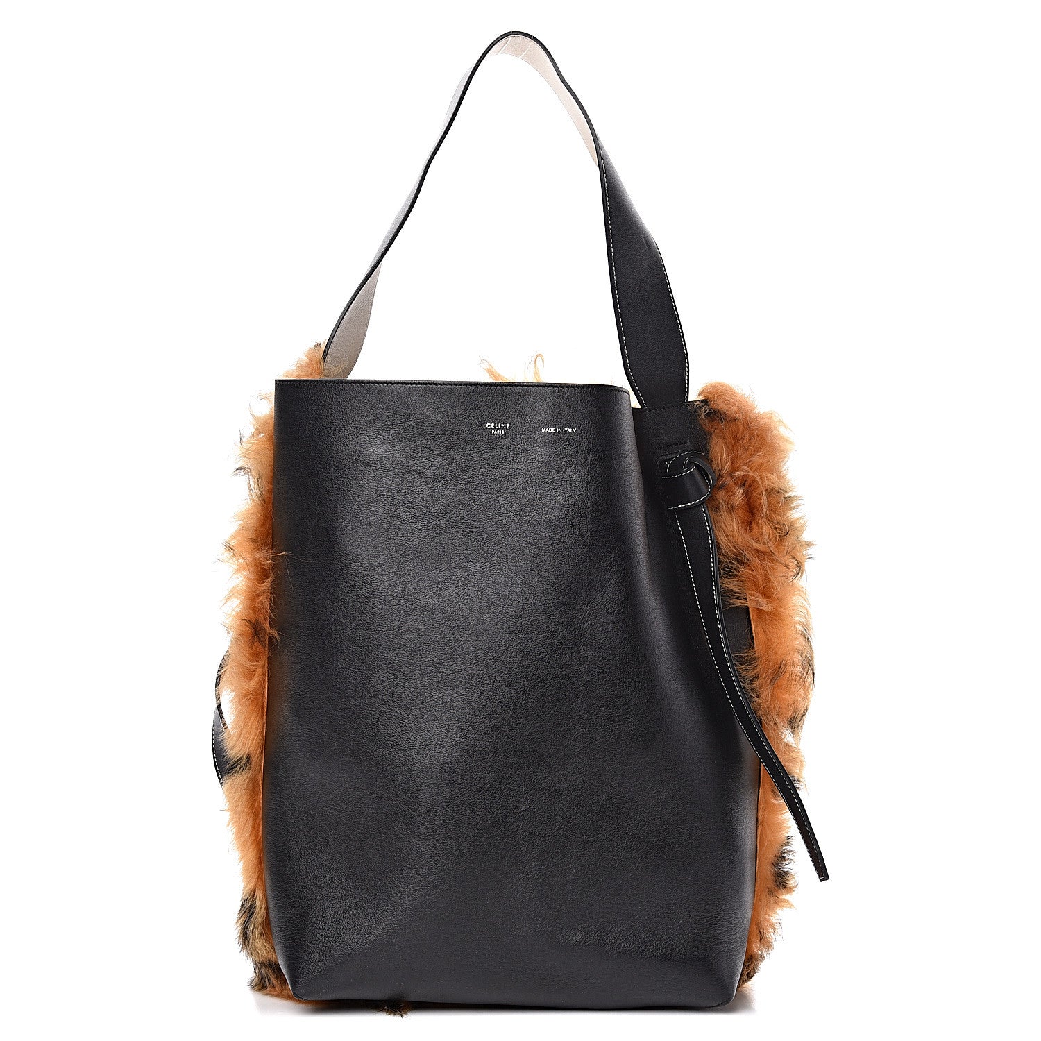 Celine Shiny Smooth Calfskin Shearling Small Twisted Cabas Black Multicolor 1 of 11