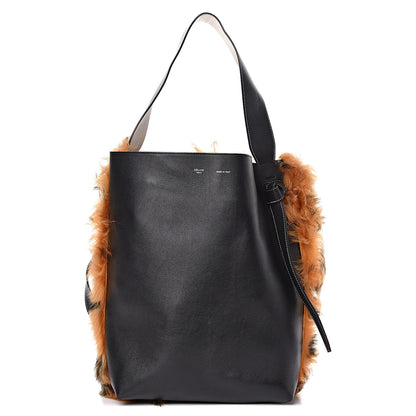 Celine Shiny Smooth Calfskin Shearling Small Twisted Cabas Black Multicolor 1 of 11