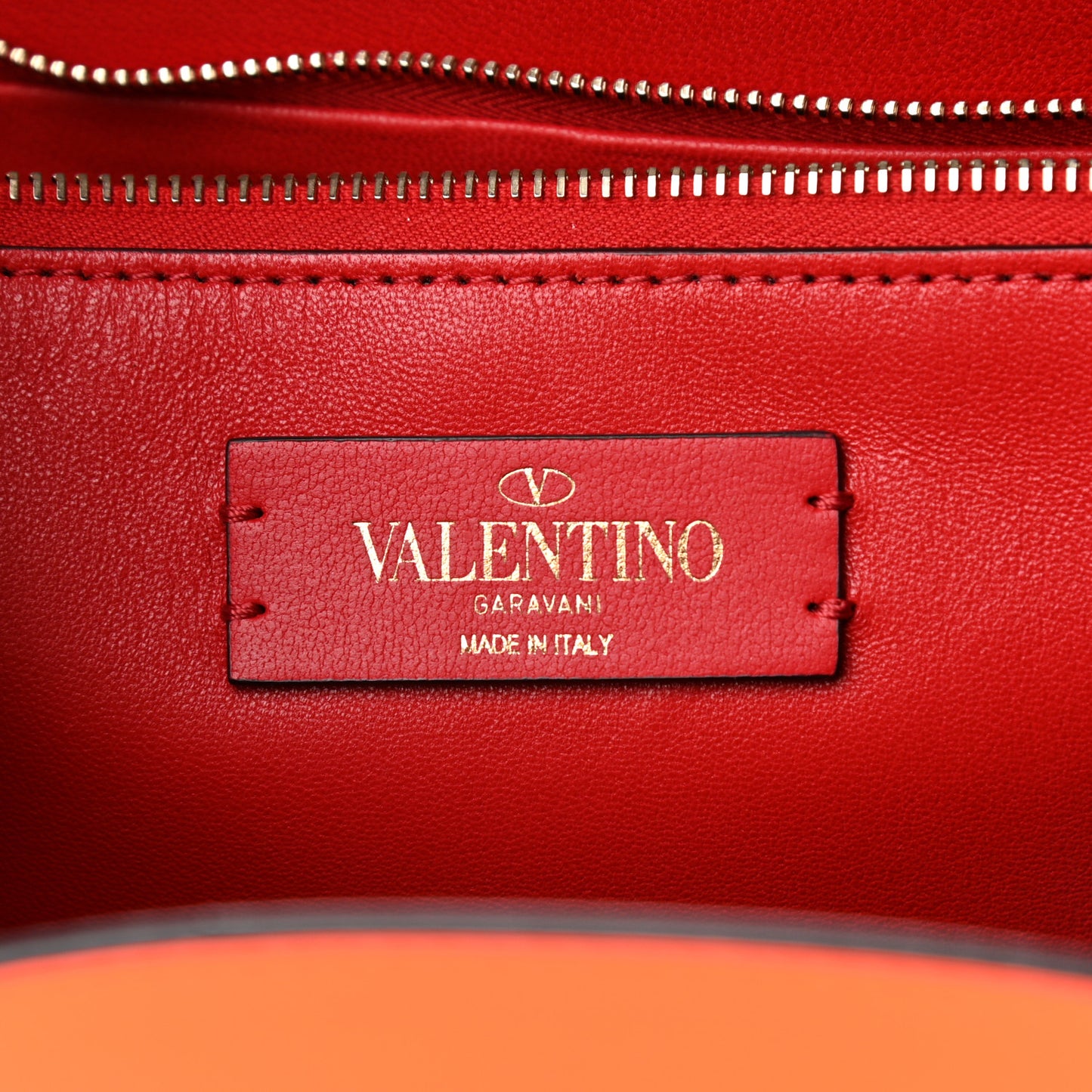 Calfskin Small Vlogo Tote Neon Orange