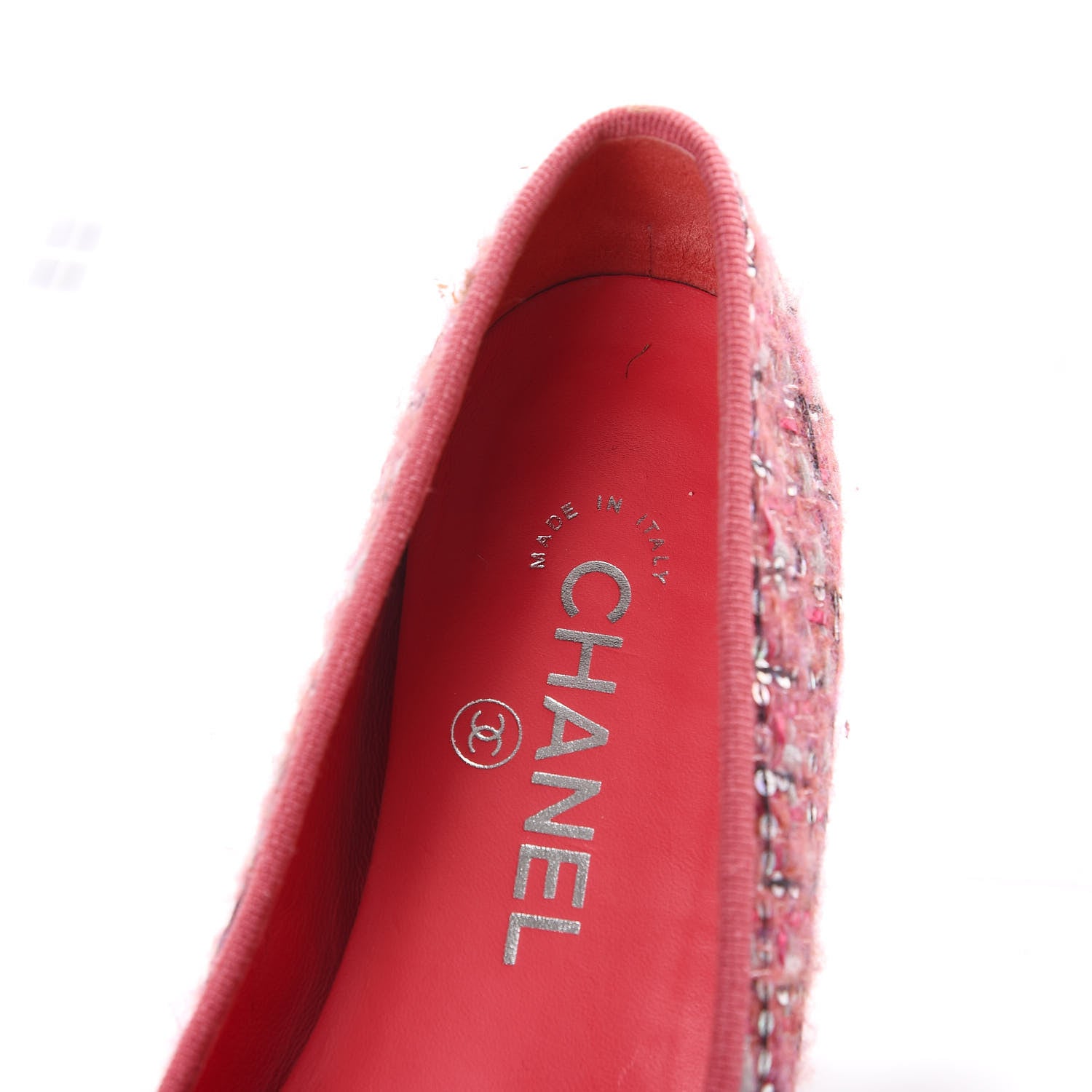 Chanel Tweed Grosgrain Sequin Cap Toe Ballerina Flats 37.5 Pink Black 8 of 11