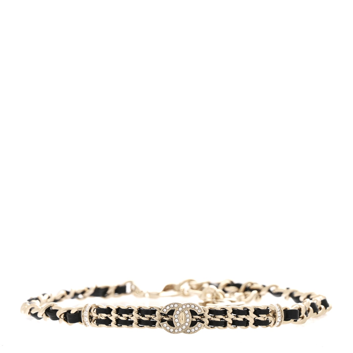 Metal Lambskin Crystal CC Choker Necklace Black Gold