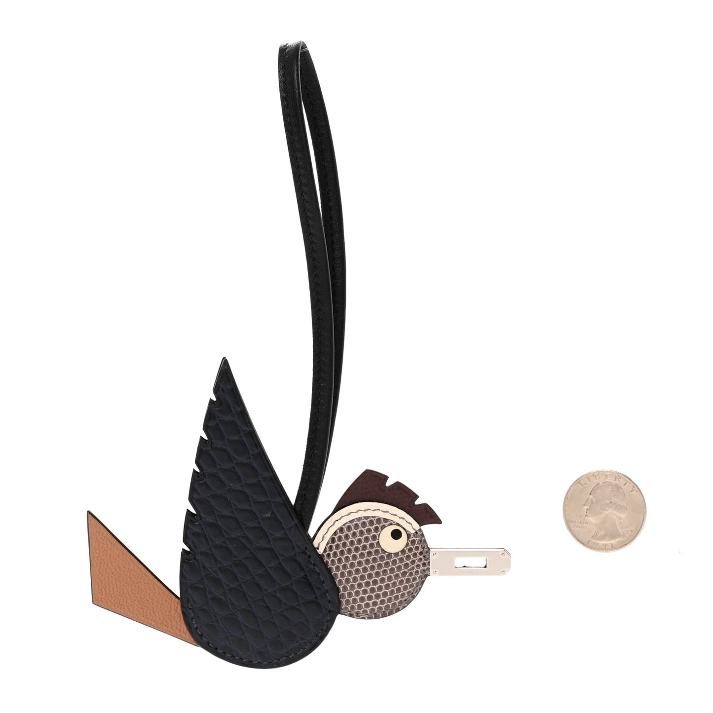 Epsom Swift Alligator Lizard Birdy Bag Charm Black Chai Chocolate