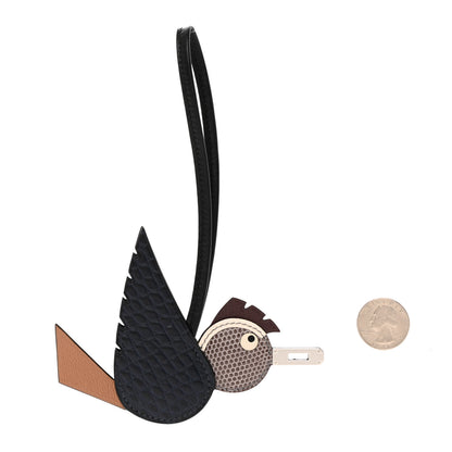 Hermes Epsom Swift Alligator Lizard Birdy Bag Charm Black Chai Chocolate 2 of 5