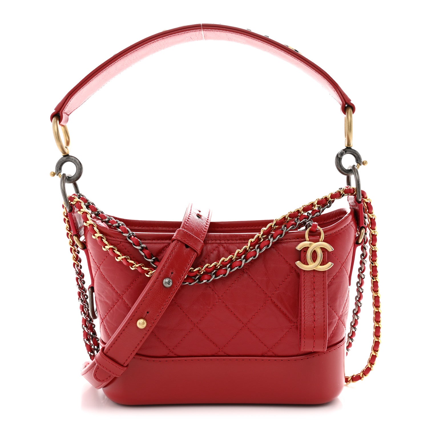 Chanel Aged Calfskin Quilted Small Gabrielle Hobo Red 1 of 10