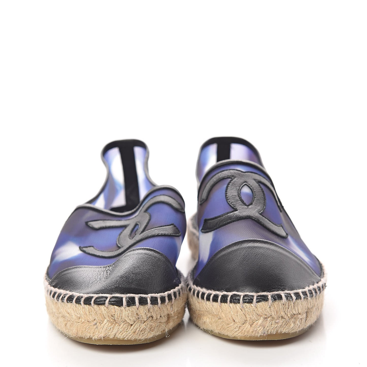 Mesh Lambskin Check Print CC Espadrilles 40 Blue Black White