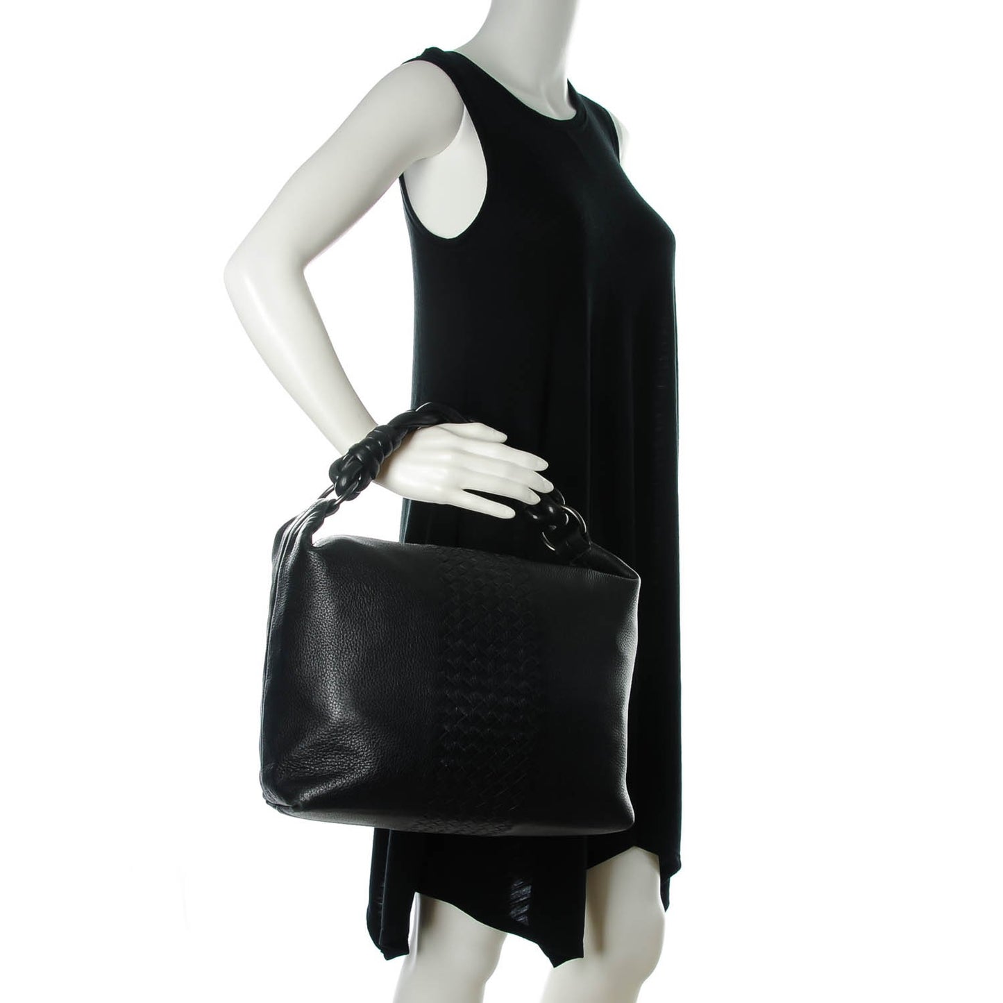 Cervo Deerskin Intrecciato Shoulder Bag Nero Black
