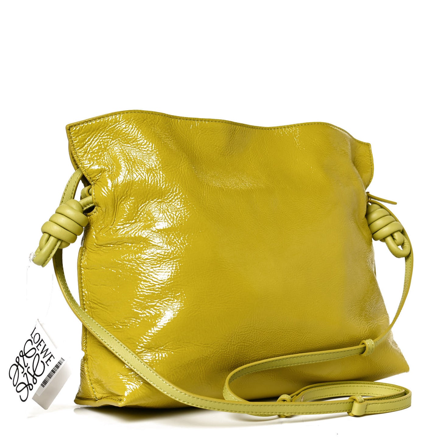 Crackle Patent Calfskin Small Flamenco Knot Bag Yellow