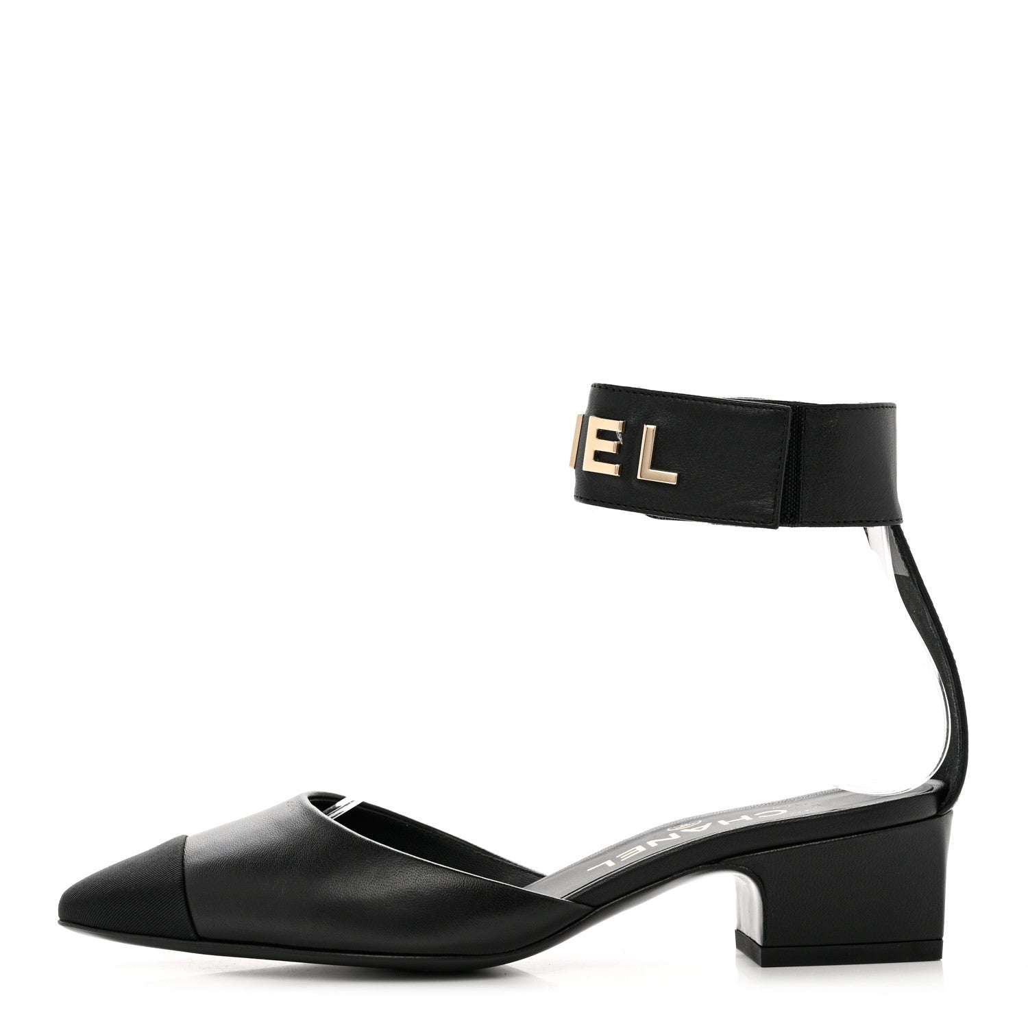 Chanel Lambskin Grosgrain Cap Toe Logo Ankle Strap Pumps 35 Black 1 of 11