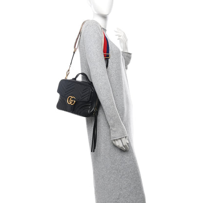 Gucci Calfskin Matelasse Sylvie Web Small GG Marmont Top Handle Shoulder Bag Black 2 of 11