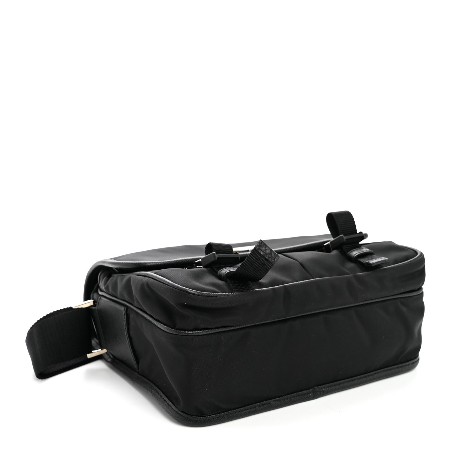 Tessuto Nylon Saffiano Double Snap Buckle Messenger Bag  Black