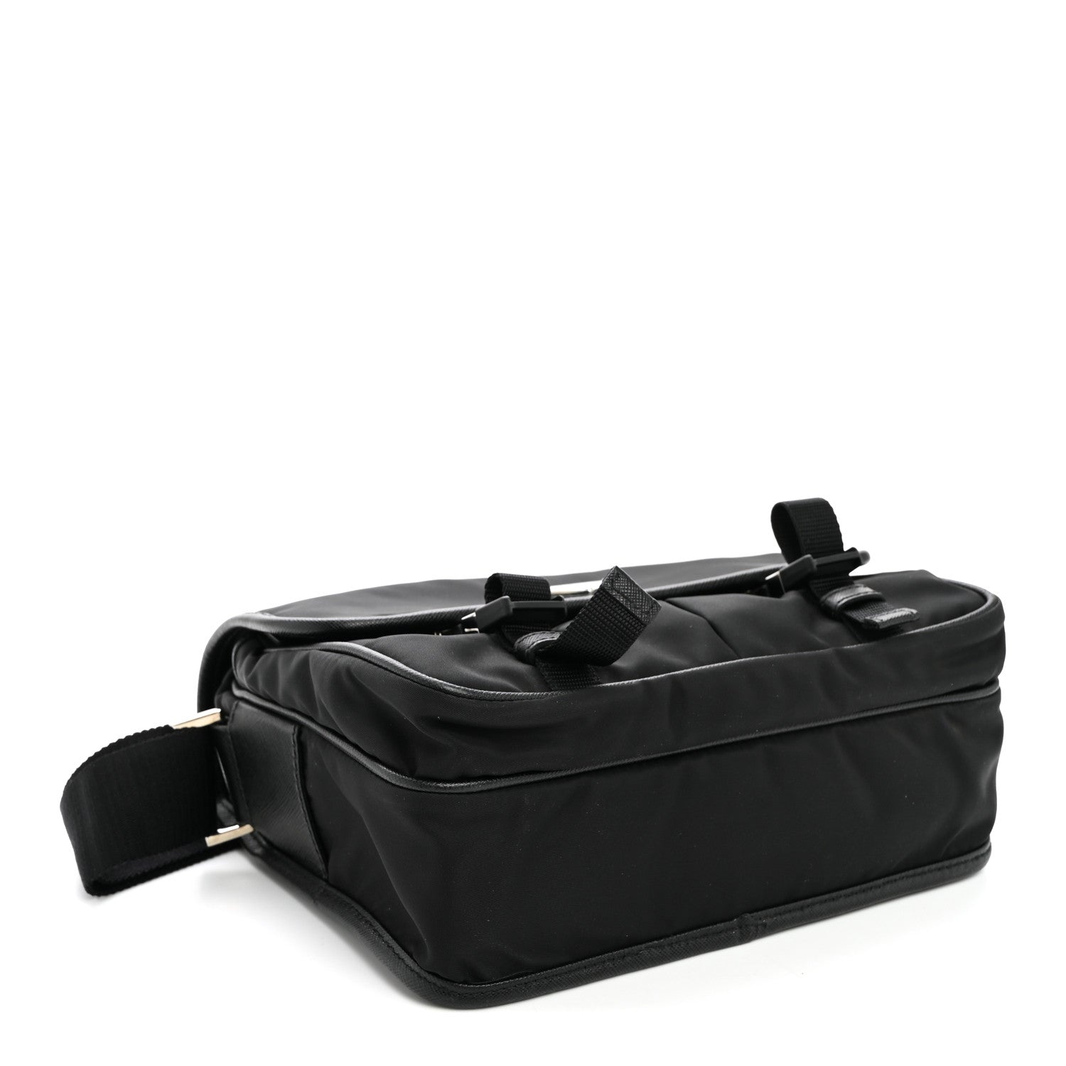 Prada Tessuto Nylon Saffiano Double Snap Buckle Messenger Bag  Black 3 of 9