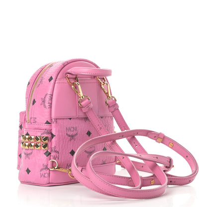 MCM Visetos Side Stud X-Mini Stark Bebe Boo Backpack Pink 3 of 10