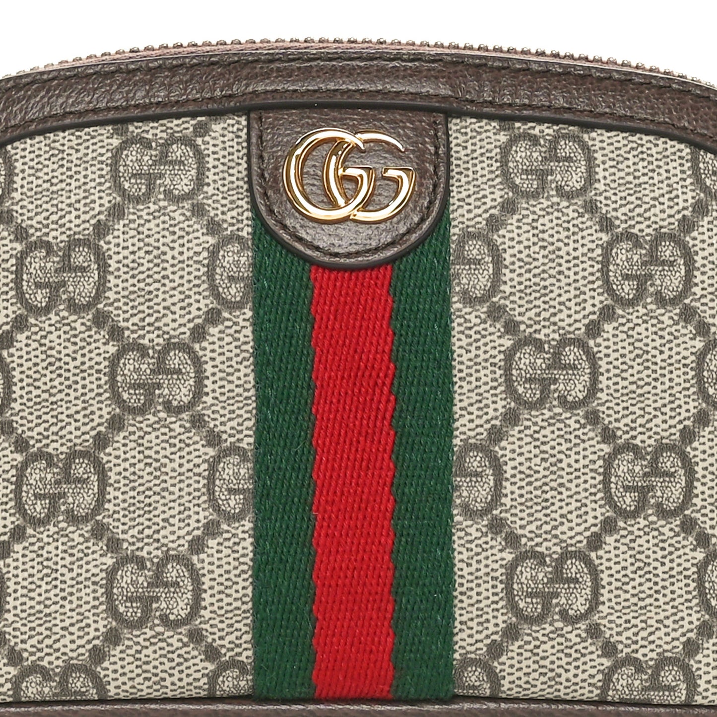GG Supreme Monogram Textured Calfskin Web Medium Ophidia Cosmetic Case Beige Ebony New Acero