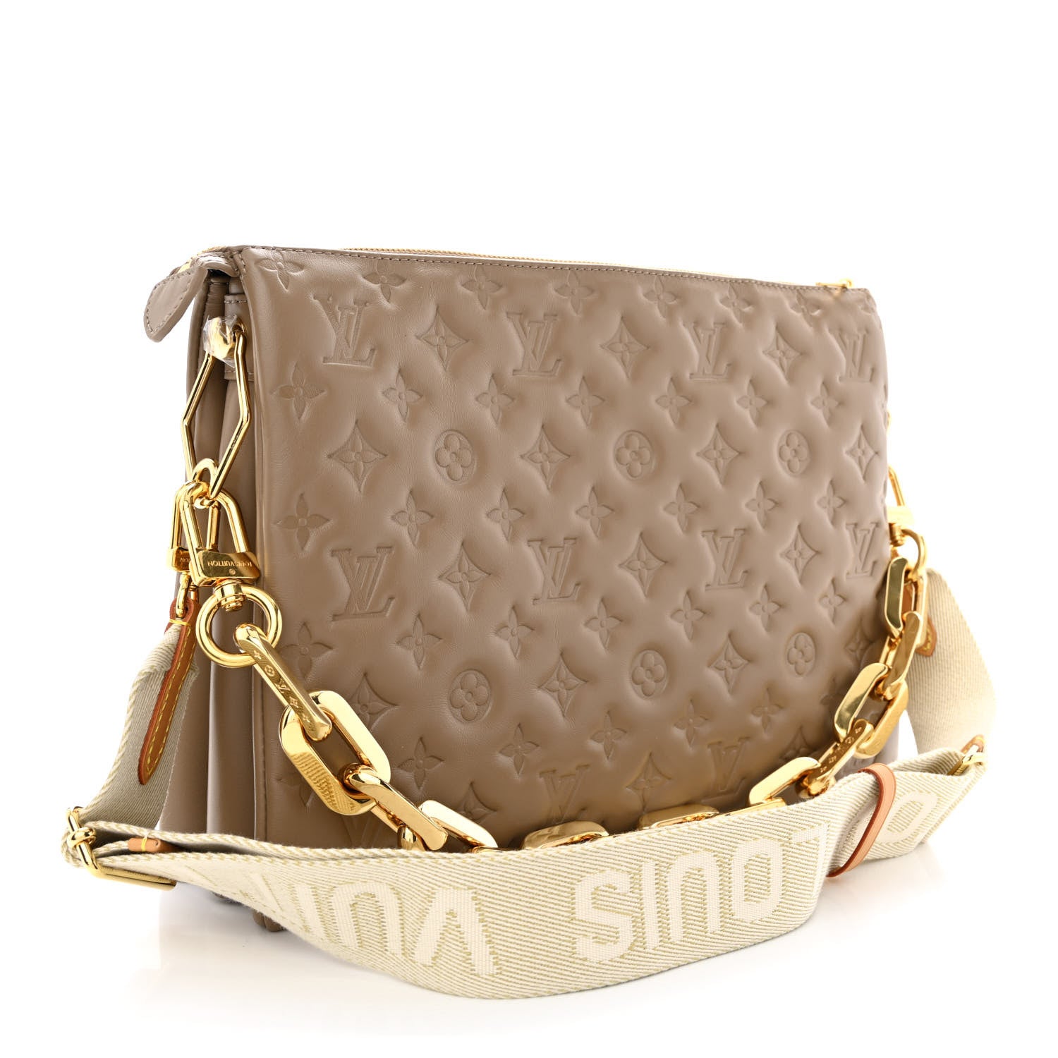 Louis Vuitton Lambskin Embossed Monogram Coussin MM Taupe 3 of 12