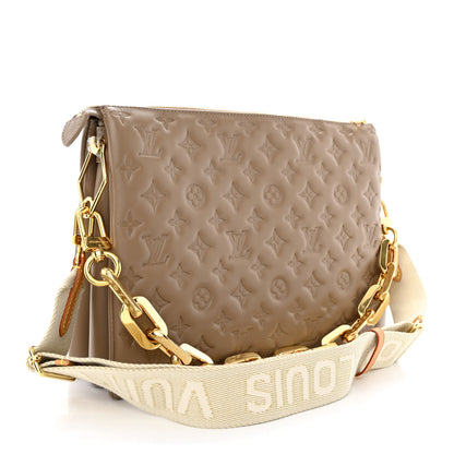 Louis Vuitton Lambskin Embossed Monogram Coussin MM Taupe 3 of 12