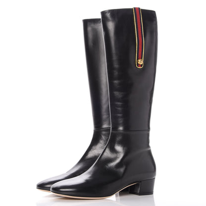 Gucci Calfskin Web Knee High Boots 40 Black 2 of 10