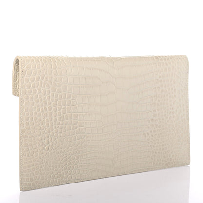 Saint Laurent Calfskin Crocodile Embossed Uptown Monogram Pouch Crema Soft 2 of 4