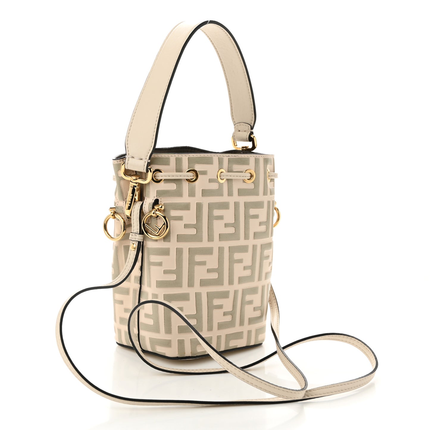 Vitello Liberty F is Fendi Bi-Color FF 1974 Embossed Mini Mon Tresor Bucket Bag Camelia Mandorlo