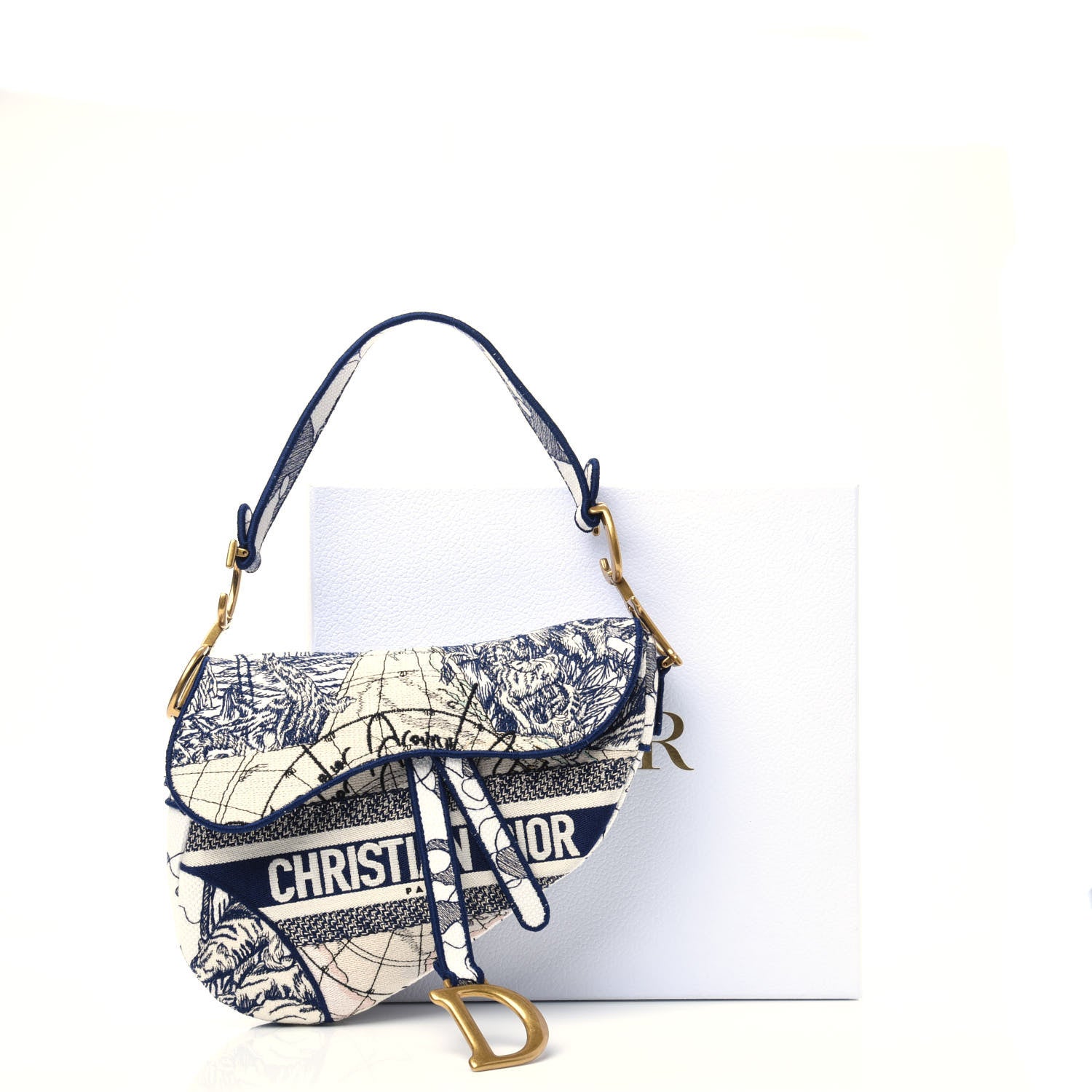 Christian Dior Canvas Embroidered Around the World Saddle Bag Blue 11 of 11