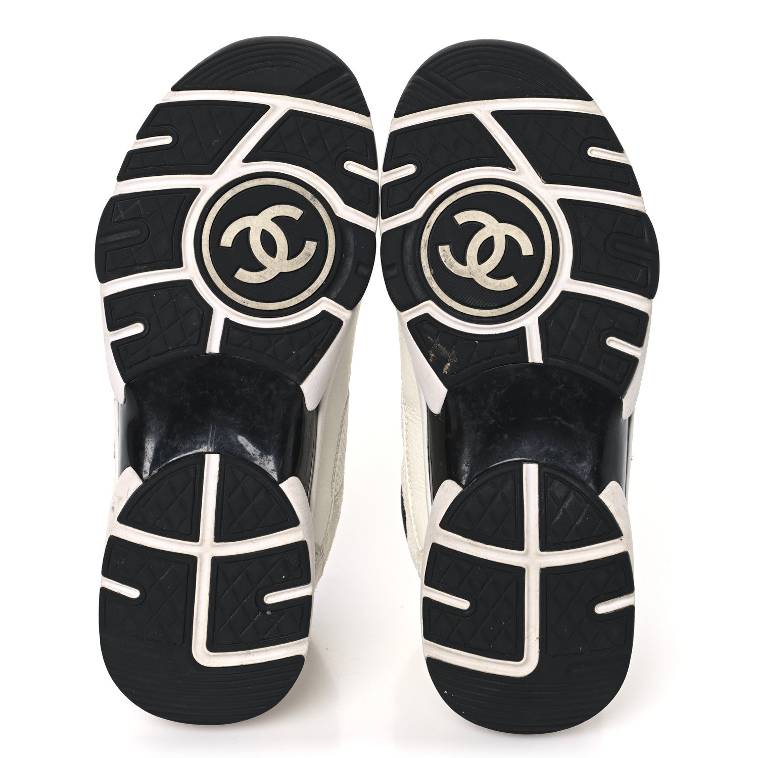 Chanel Mesh Suede Calfskin Grained Calfskin Womens CC Sneakers 37 White Black 6 of 9