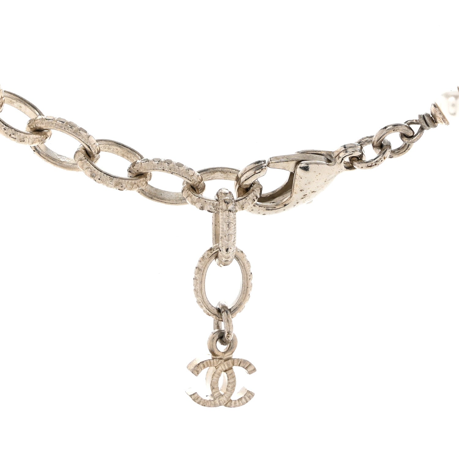 Chanel Metal Resin Pearl Star CC Necklace Silver 6 of 7