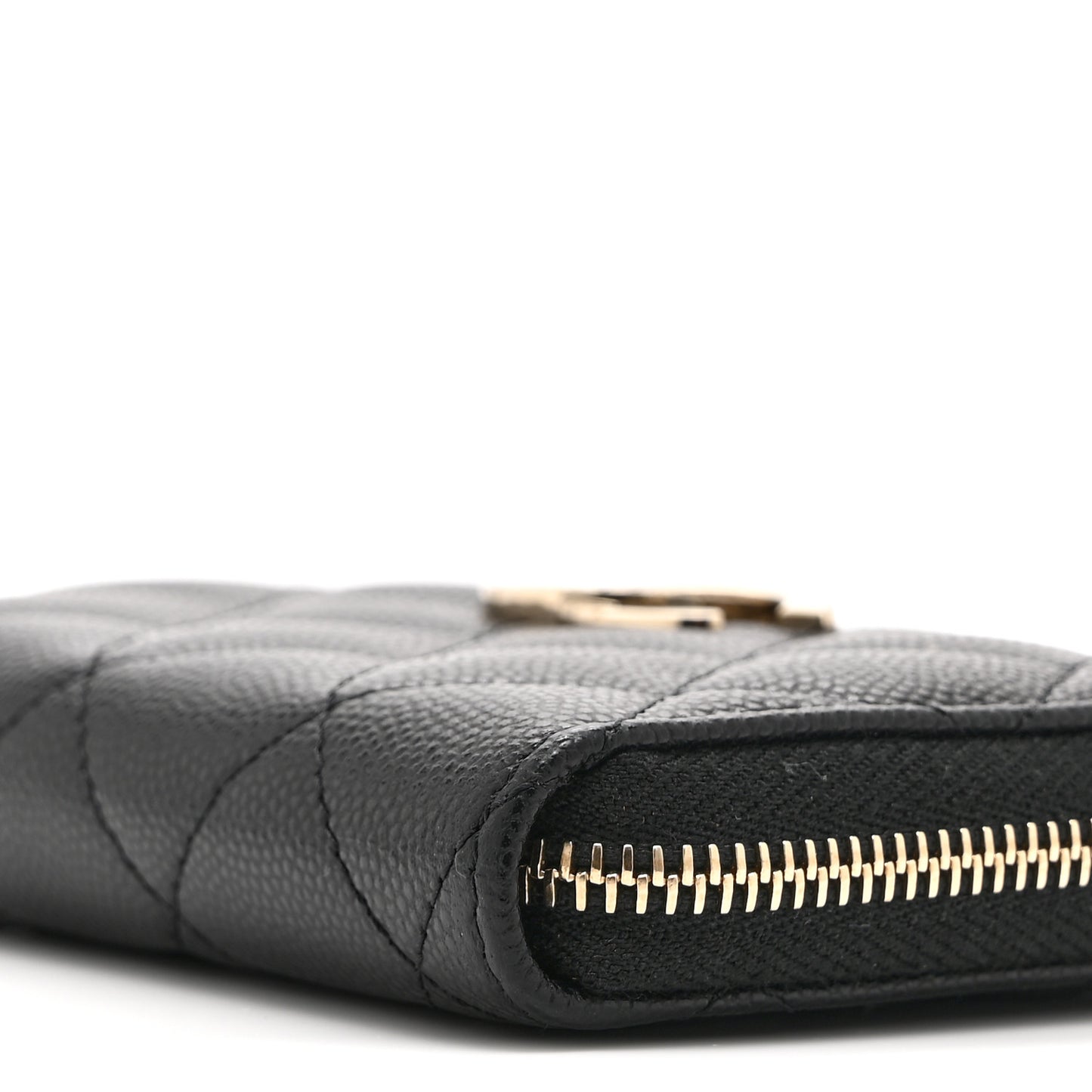 Caviar Quilted Crystal Zip Around Coin Purse Wallet Black