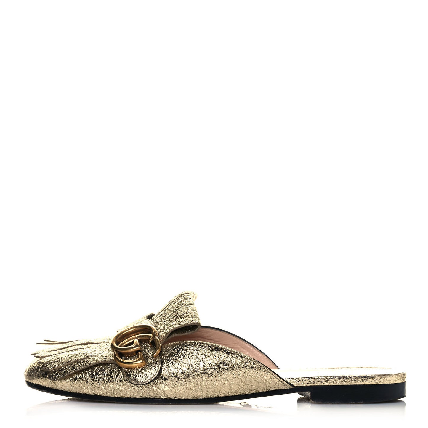 Galassia Womens GG Marmont Fringe Slippers 37 Platino