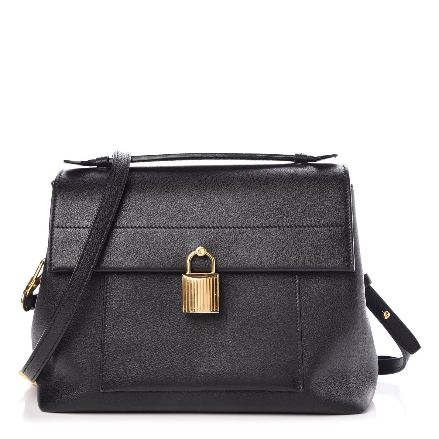 Calfskin Medium Leonica Padlock Satchel Bag Black