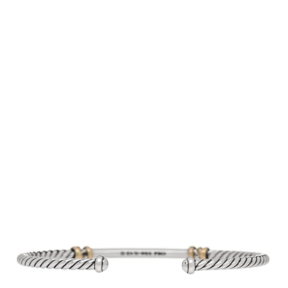 David Yurman Sterling Silver 18K Yellow Gold Diamond Petite Helena Classic Cable Station Bracelet 2 of 3
