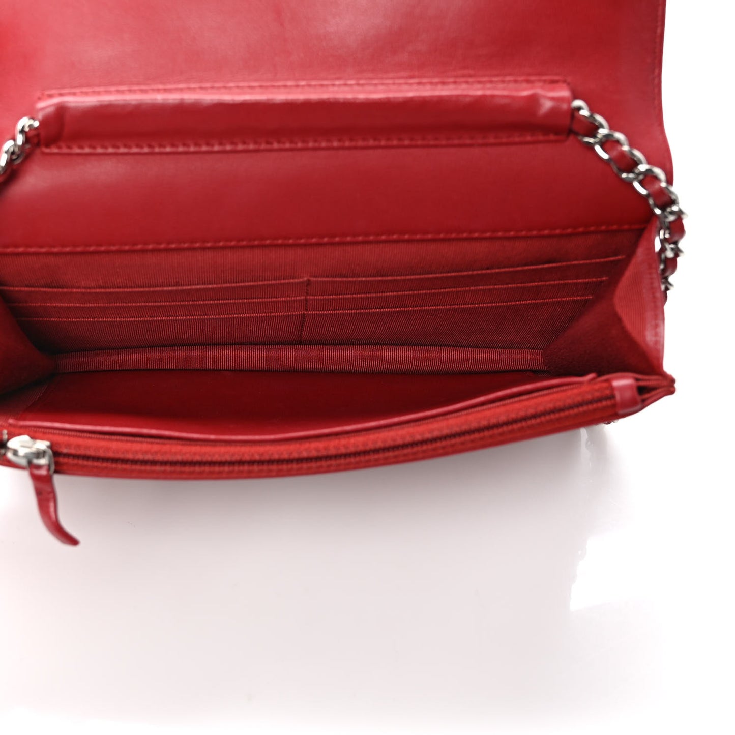 Lambskin Quilted Wallet On Chain WOC Red