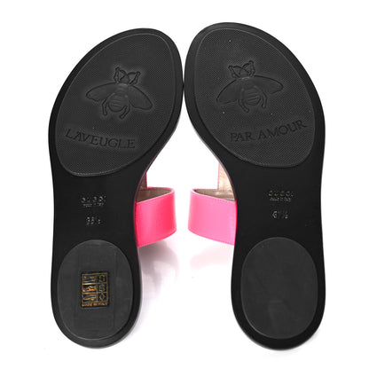 Gucci Calfskin GG Marmont Thong Sandals 37.5 Fuxia Fluo 6 of 9