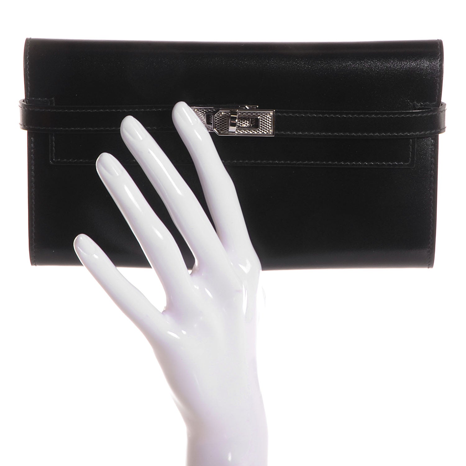 Hermes Guilloche Box Kelly Longue Wallet Black 2 of 15