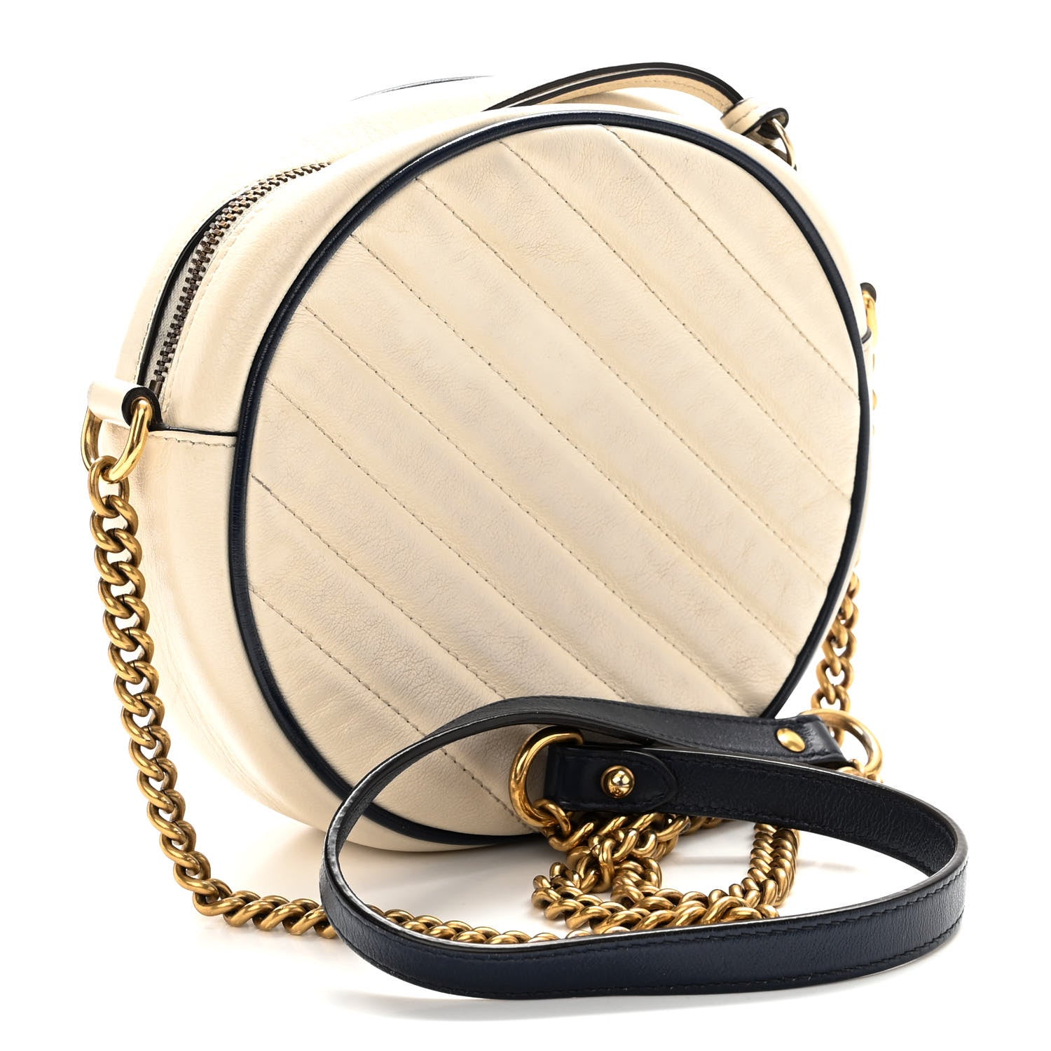 Gucci Azalea Calfskin Matelasse Diagonal Mini Torchon GG Marmont Round Shoulder Bag Mystic White Blue Agata 3 of 10