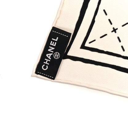 Chanel Silk CC Square Scarf White Black 3 of 3