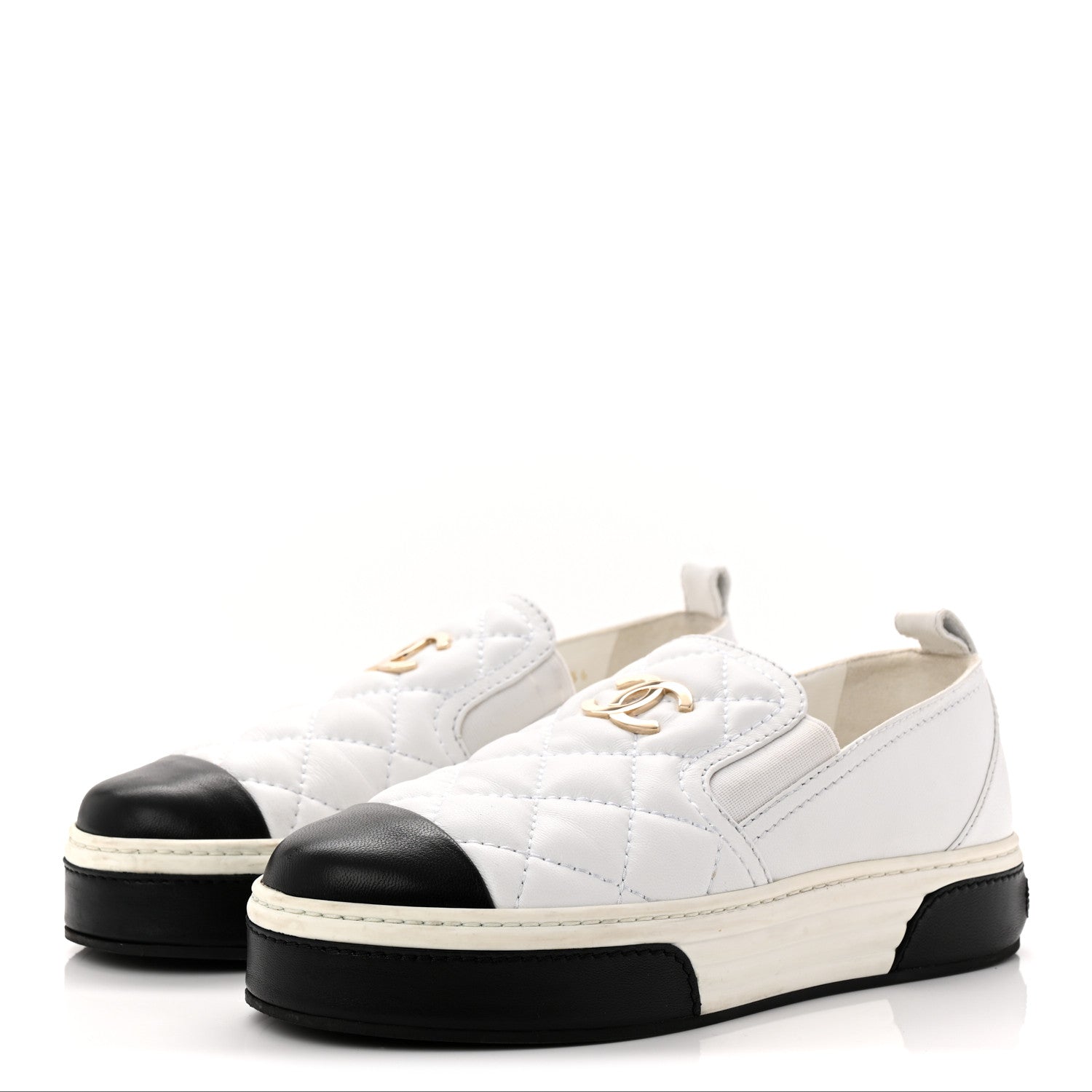 Chanel Lambskin Quilted Womens CC Stroll Sneakers 36 White 3 of 11