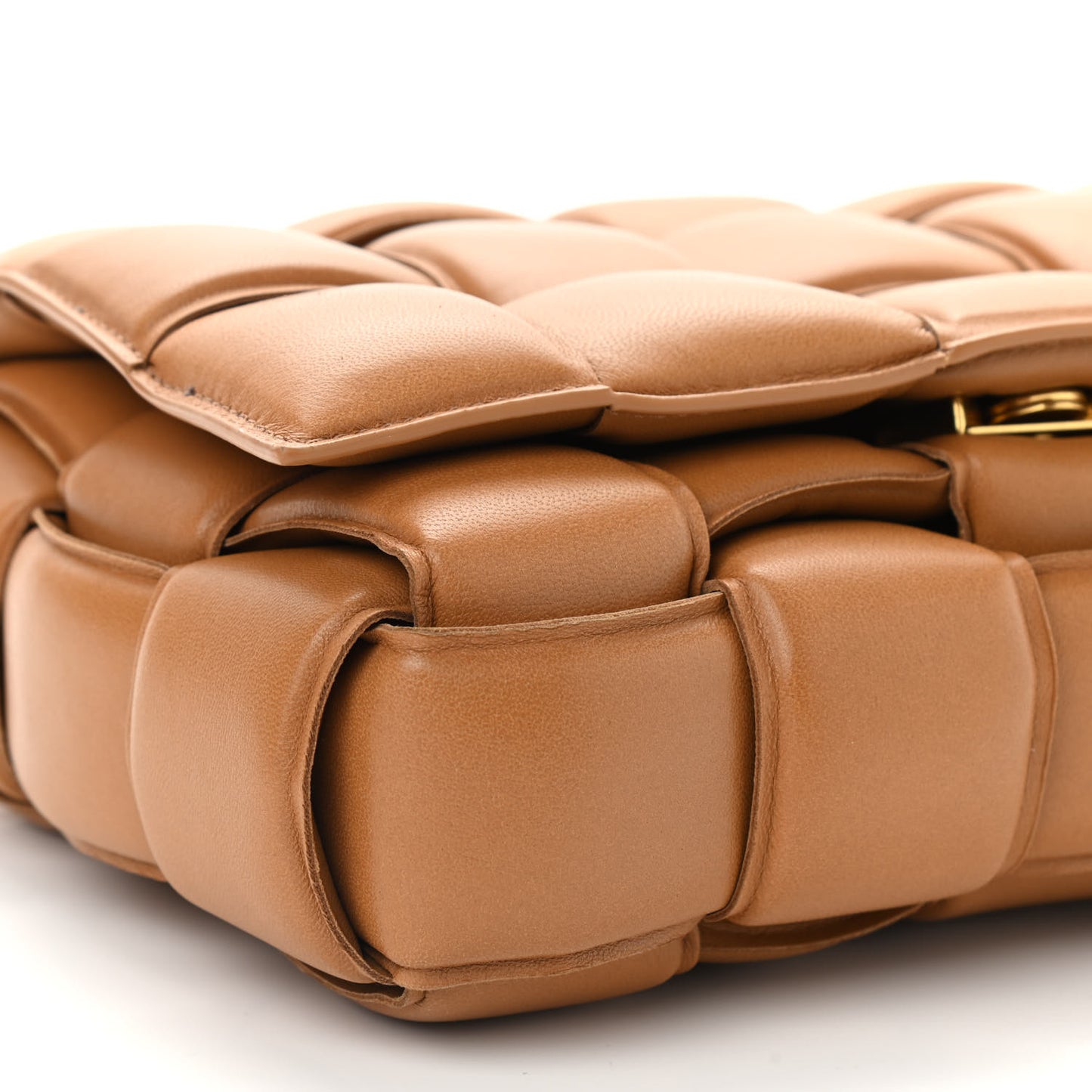 Nappa Maxi Intreccio Padded Cassette Crossbody Bag Caramel