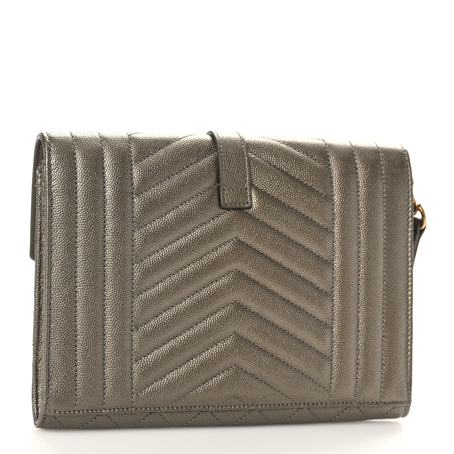 Saint Laurent Grain De Poudre Textured Mixed Matelasse Triquilt Monogram Clutch Piombo 3 of 8