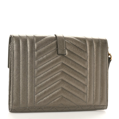 Saint Laurent Grain De Poudre Textured Mixed Matelasse Triquilt Monogram Clutch Piombo 3 of 8