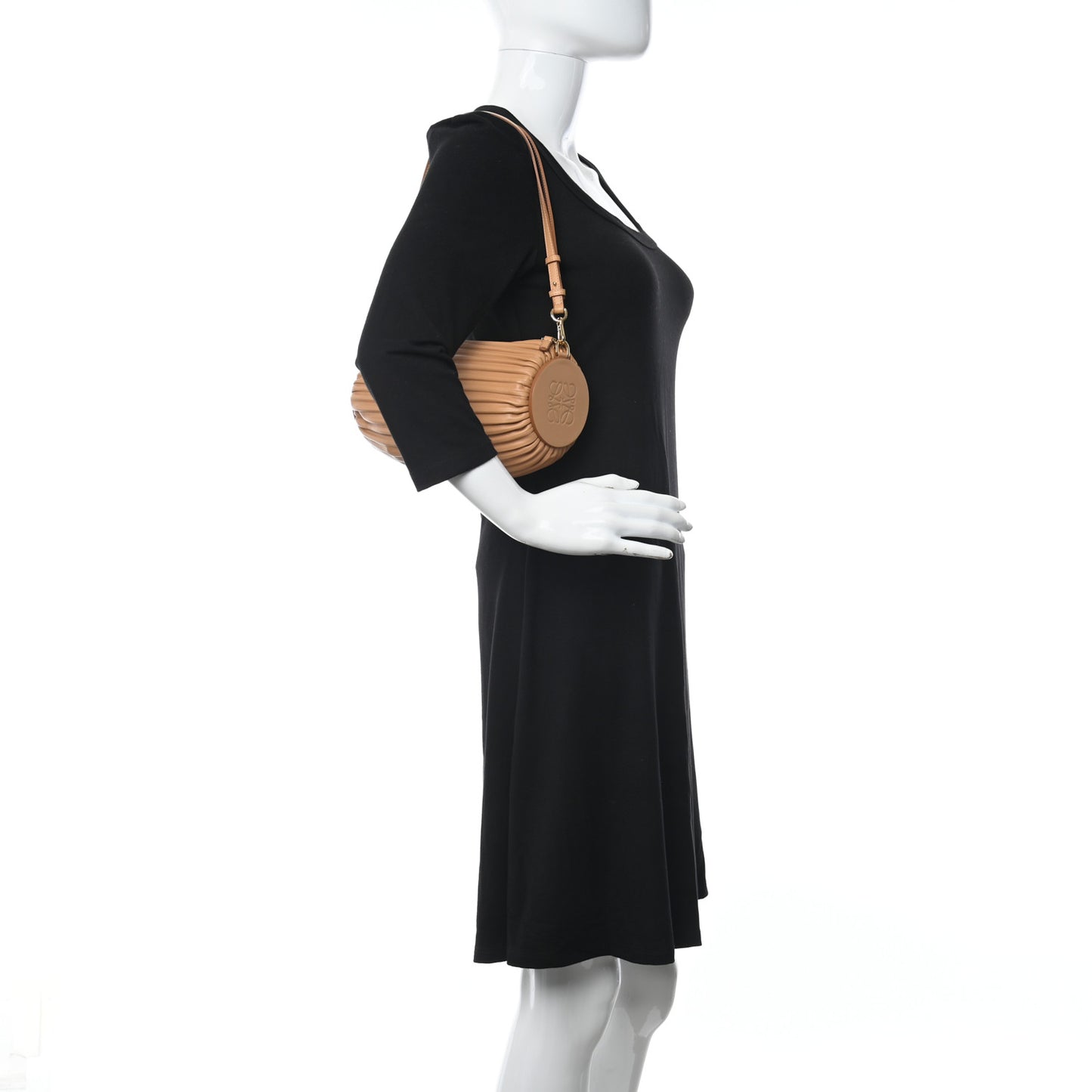 Lambskin Pleated Bracelet Pouch Shoulder Bag Warm Desert