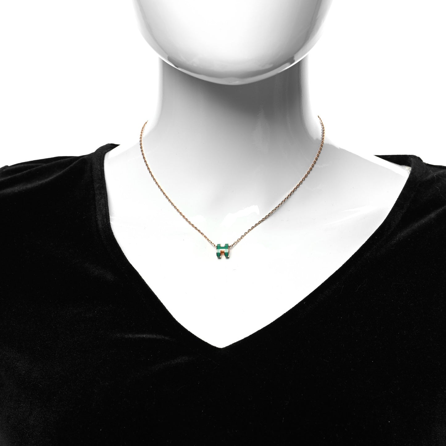 Lacquered Gold Mini Pop H Pendant Necklace Malachite
