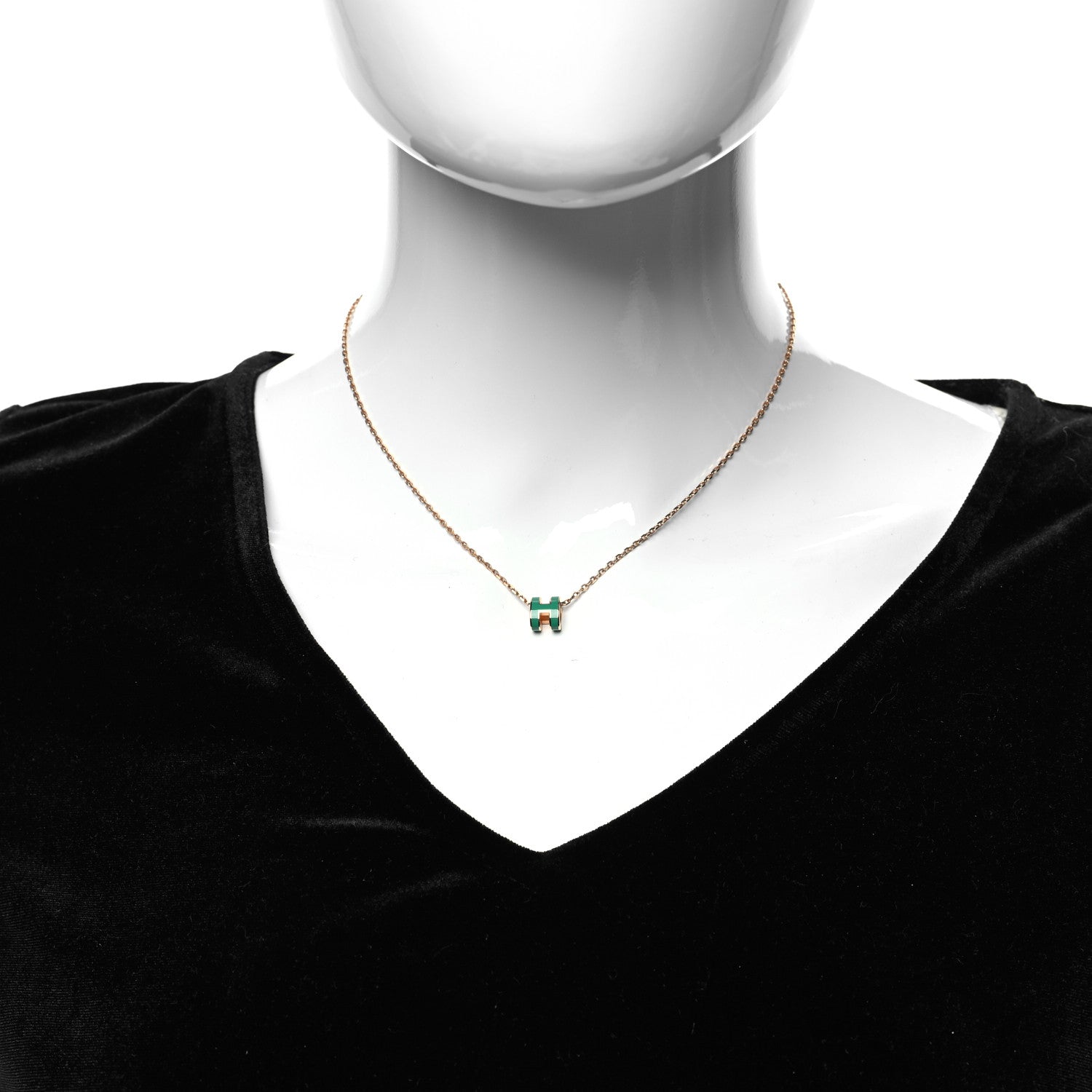 Hermes Lacquered Gold Mini Pop H Pendant Necklace Malachite 2 of 5