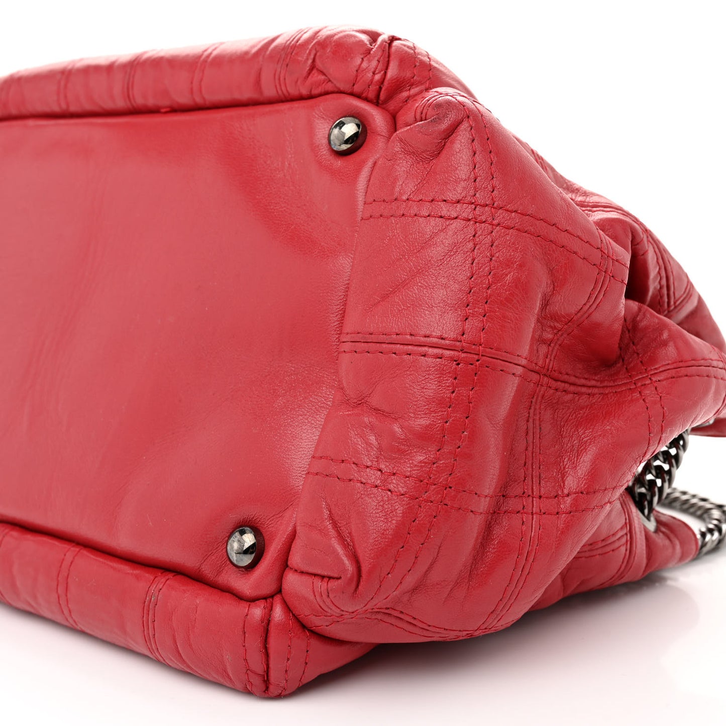 Lambskin Square Stitched Lax Accordion Hobo Red