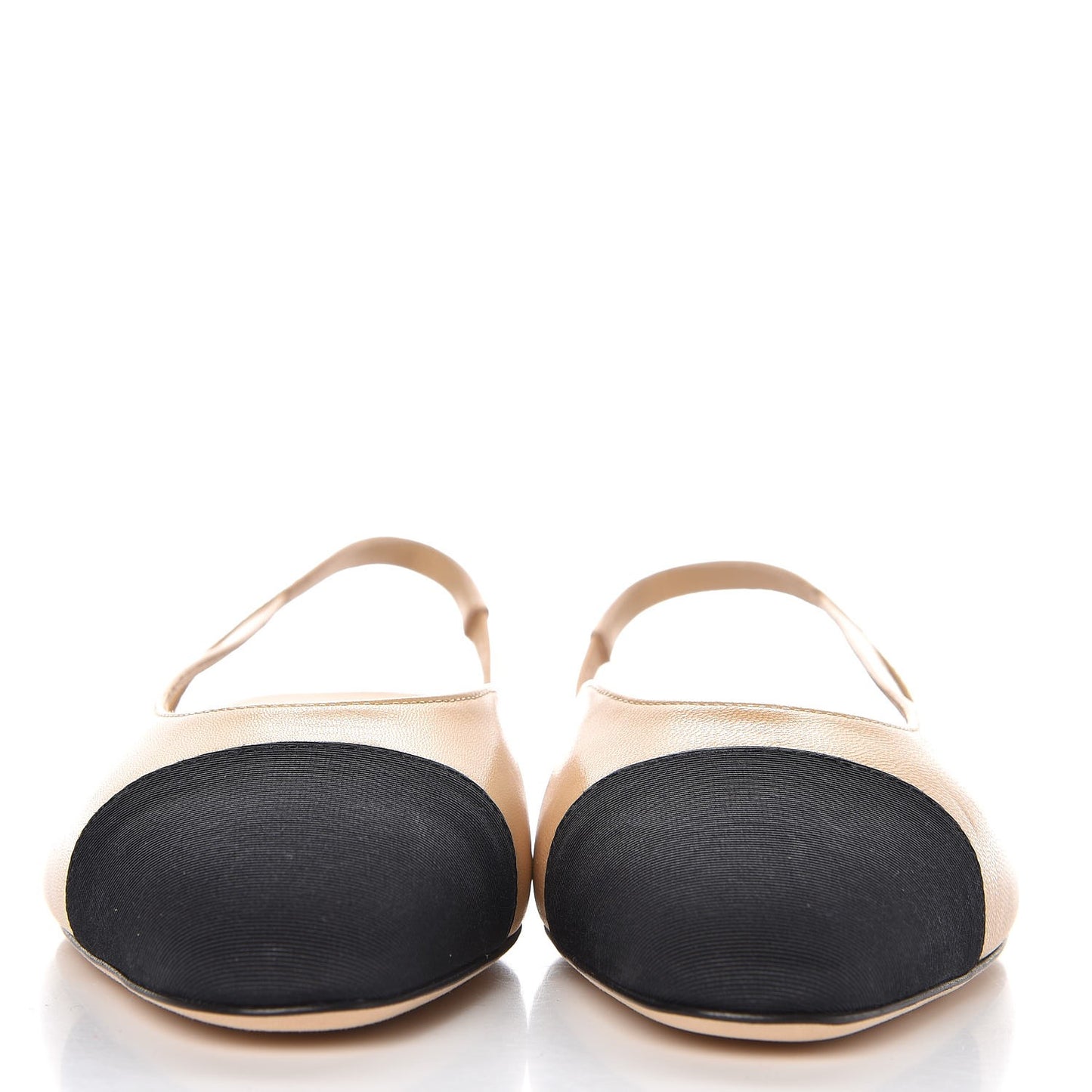 Lambskin Grosgrain Cap Toe CC Slingback Sandals 36 Beige Black