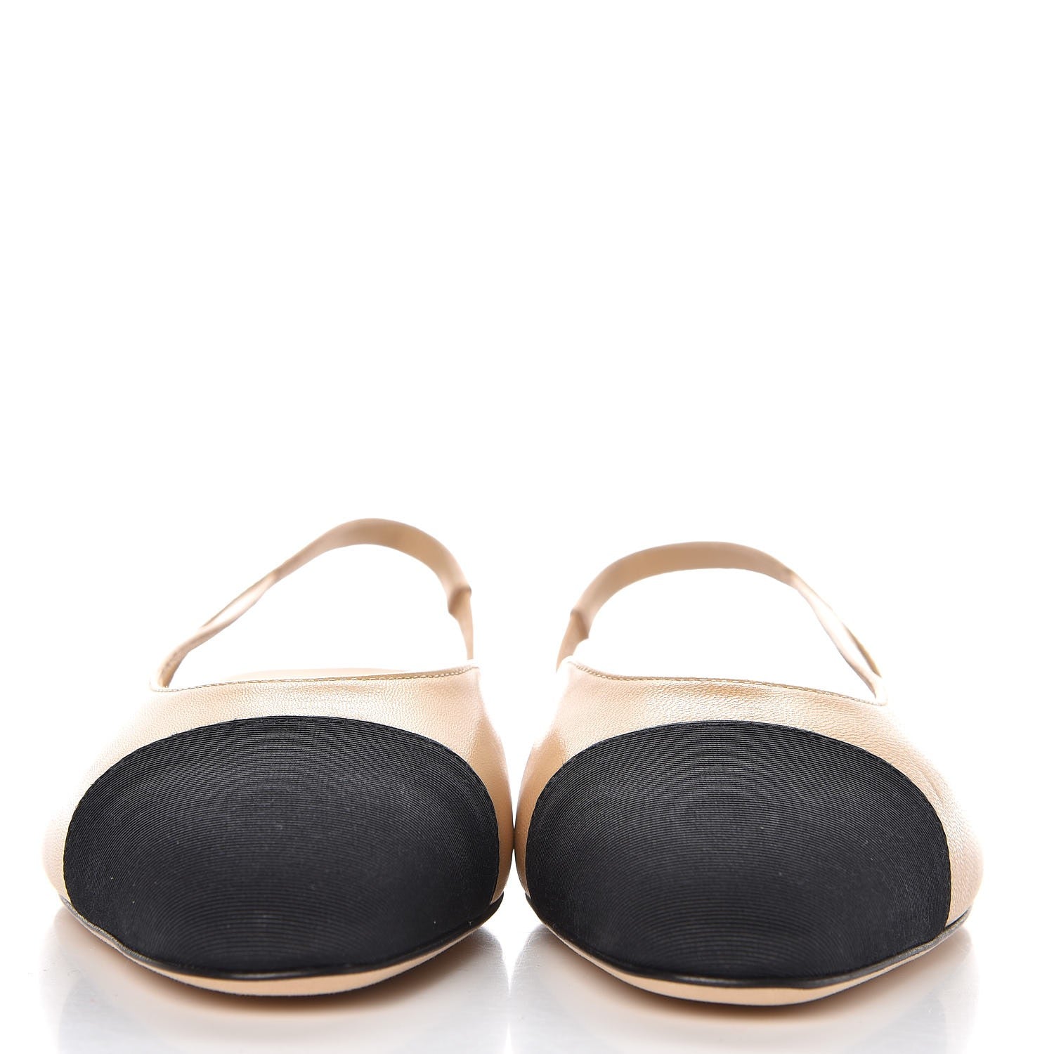 Chanel Lambskin Grosgrain Cap Toe CC Slingback Sandals 36 Beige Black 2 of 8