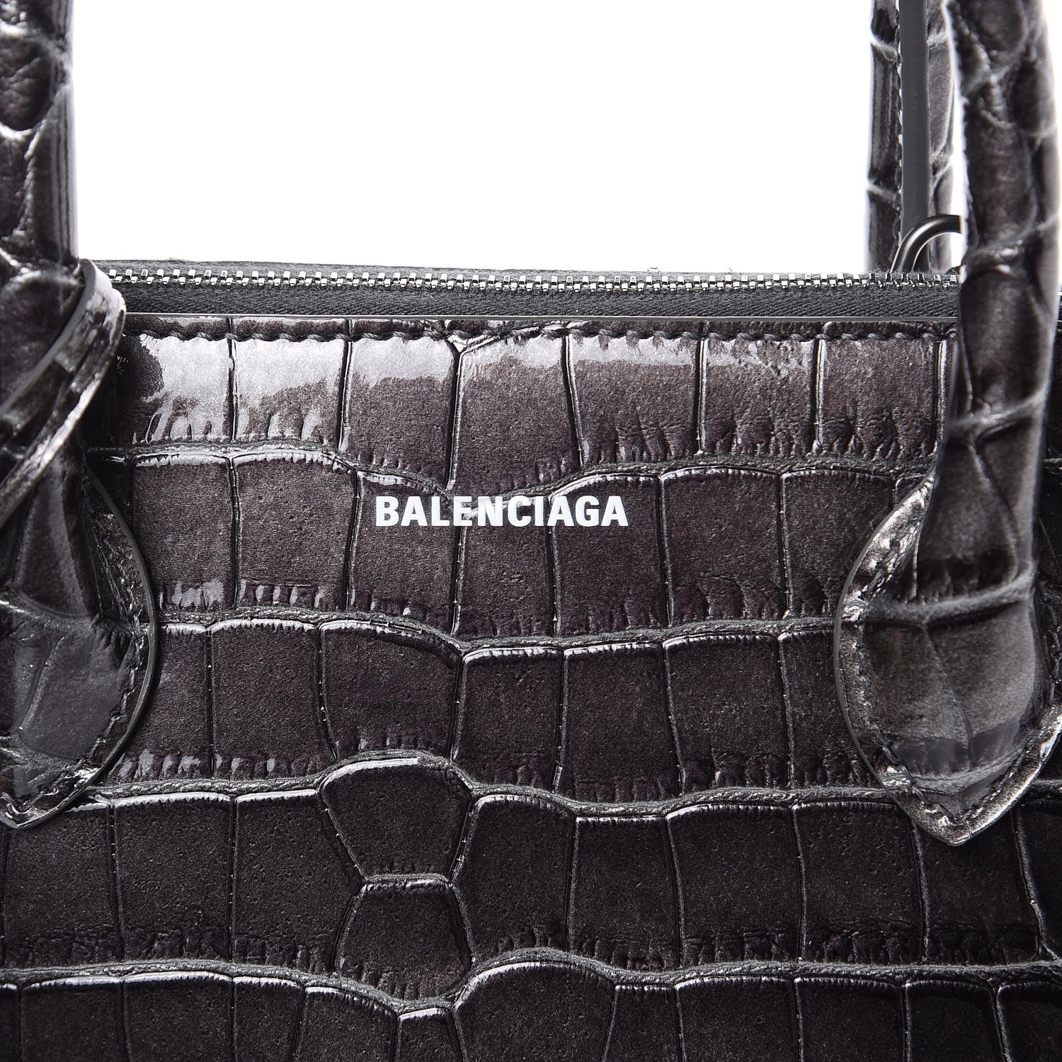 Balenciaga Metallic Calfskin Crocodile Embossed S Ville Top Handle Bag Grey 8 of 12
