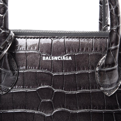 Balenciaga Metallic Calfskin Crocodile Embossed S Ville Top Handle Bag Grey 8 of 12