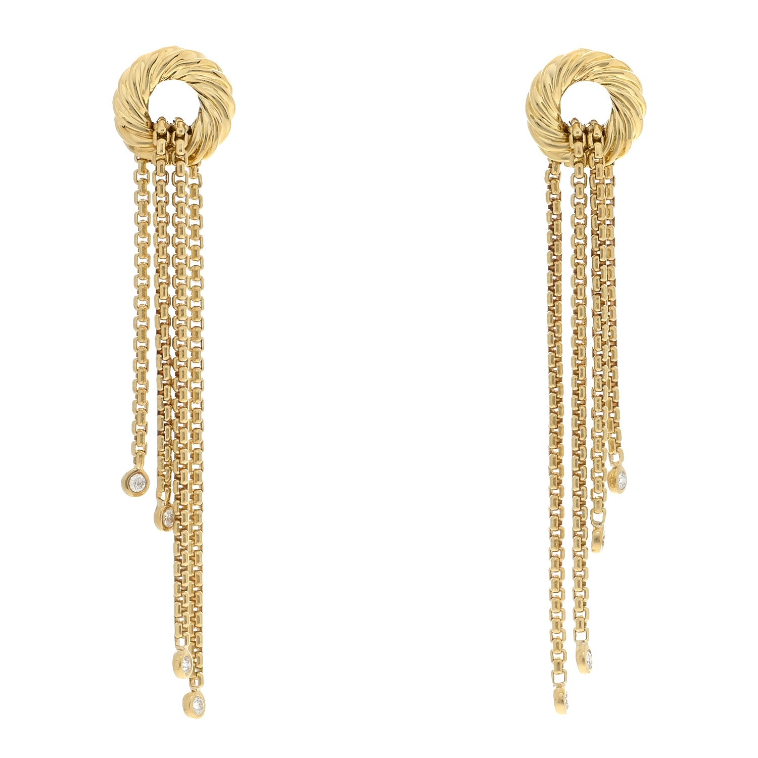 David Yurman 18K Yellow Gold Diamond Tassel Drop Earrings 1 of 4