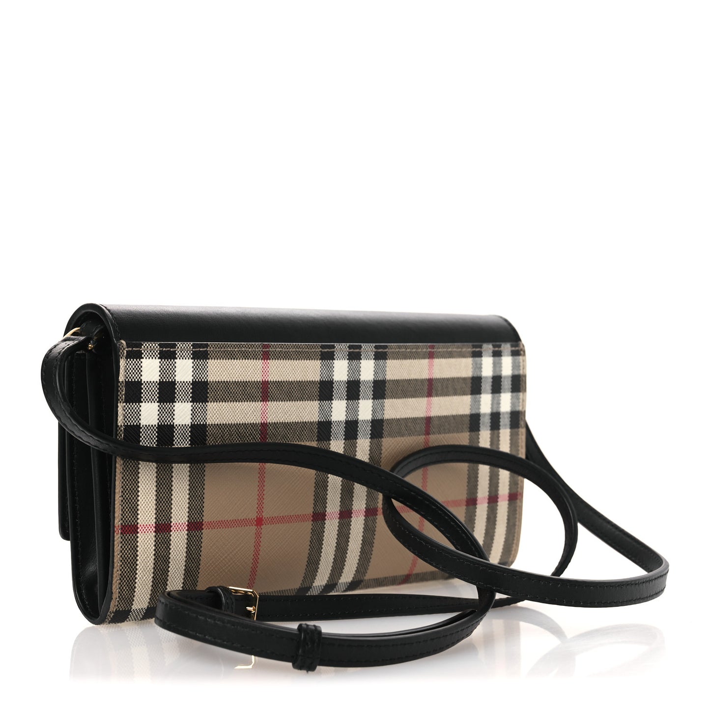 Calfskin Vintage Check Hannah Wallet with Detachable Strap Black