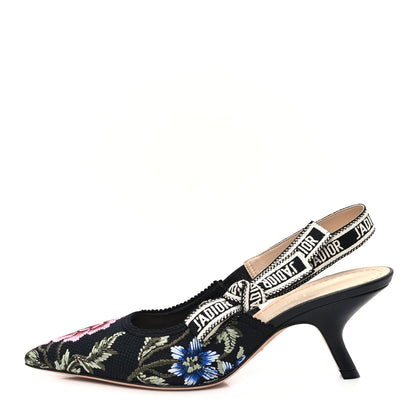 Christian Dior Ribbon Petites Fleurs Embroidered J'Adior Slingback Pumps 38 Black 1 of 10